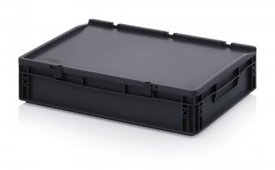 ESD Antistatic Euro Container Boxes with hinged lid - 60 x 40 x 13,5 cm (L x W x H) - 666 ESD ED 64/12 HG